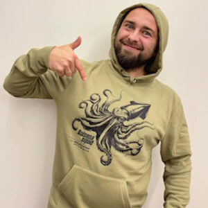 Massive Baits: Bolsena Squid kaki sweatshirt met capuchon *borduurwerk*